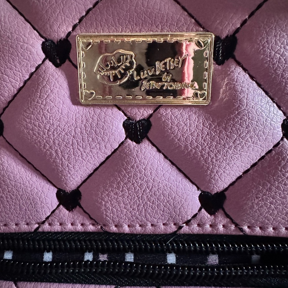 Betsey Johnson Mauve Floral Quilted Crossbody Satchel with Gold Hardware - Picture 7 of 8